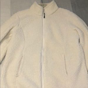 white teddy jacket with zipper and pockets